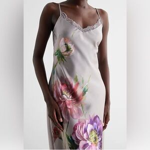 Express Satin Floral Lace Trimmed Midi Slip Dress